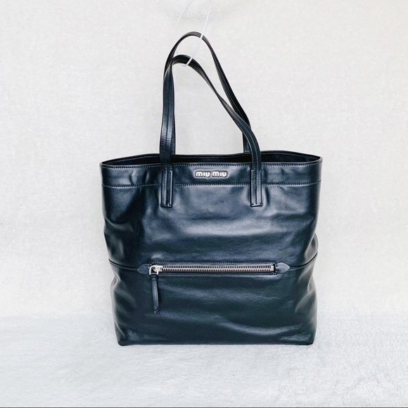 NWT Miu Miu by Prada Calf Leather Shopping Tote Black​ - Picture 1 of 11
